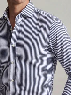 Camisa de sarga a rayas azul marino fácil de planchar