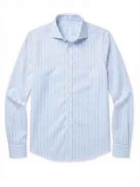 Camisa de sarga a rayas azul cielo fácil de planchar