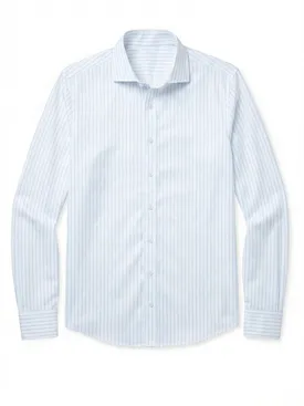 Camisa de sarga a rayas azul cielo fácil de planchar