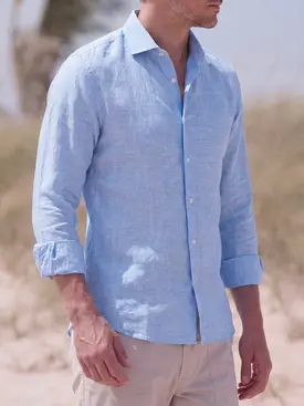 Camisa Lino liso azul cielo