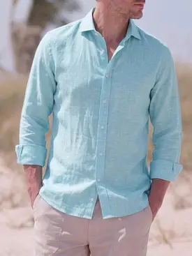 Camisa Lino liso azul turquesa