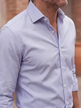 Camisa de popelina con microcuadros azul lavanda