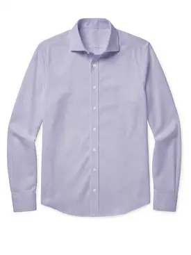 Camisa de popelina con microcuadros azul lavanda